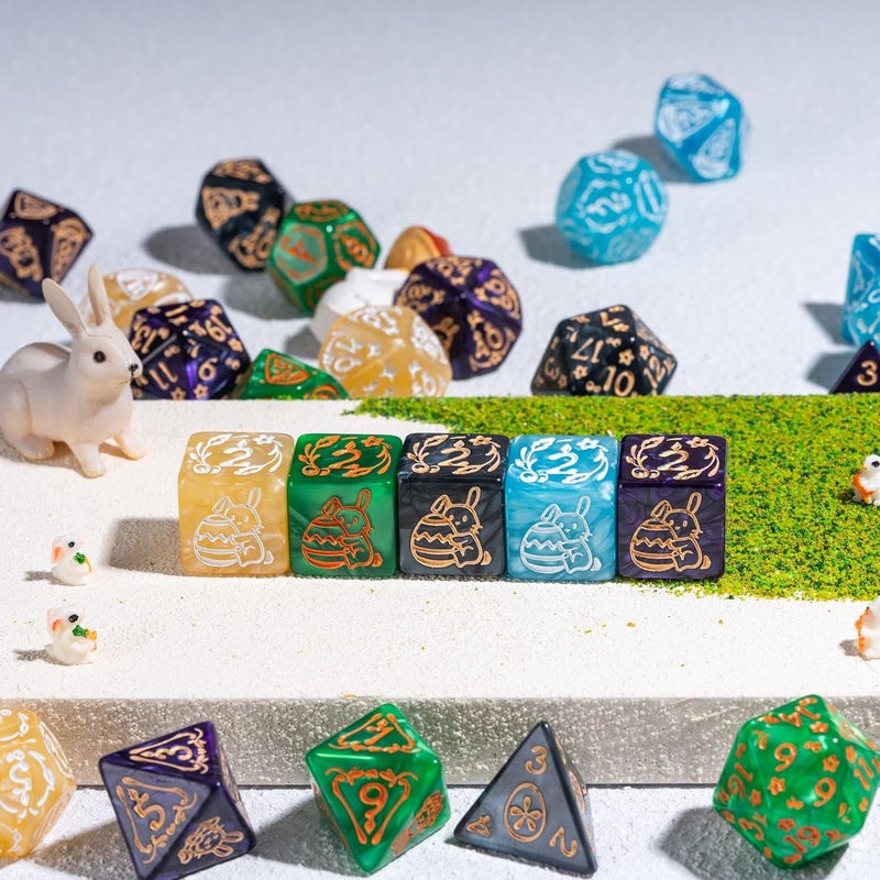 Poludie 5 Sets Dice DND, Polyhedral Dice Set (35pcs) with Leather Dice Bag, D&D Dice Set for RPG Table Games (Rabbit Pattern 5 Sets Dice) - Image 4